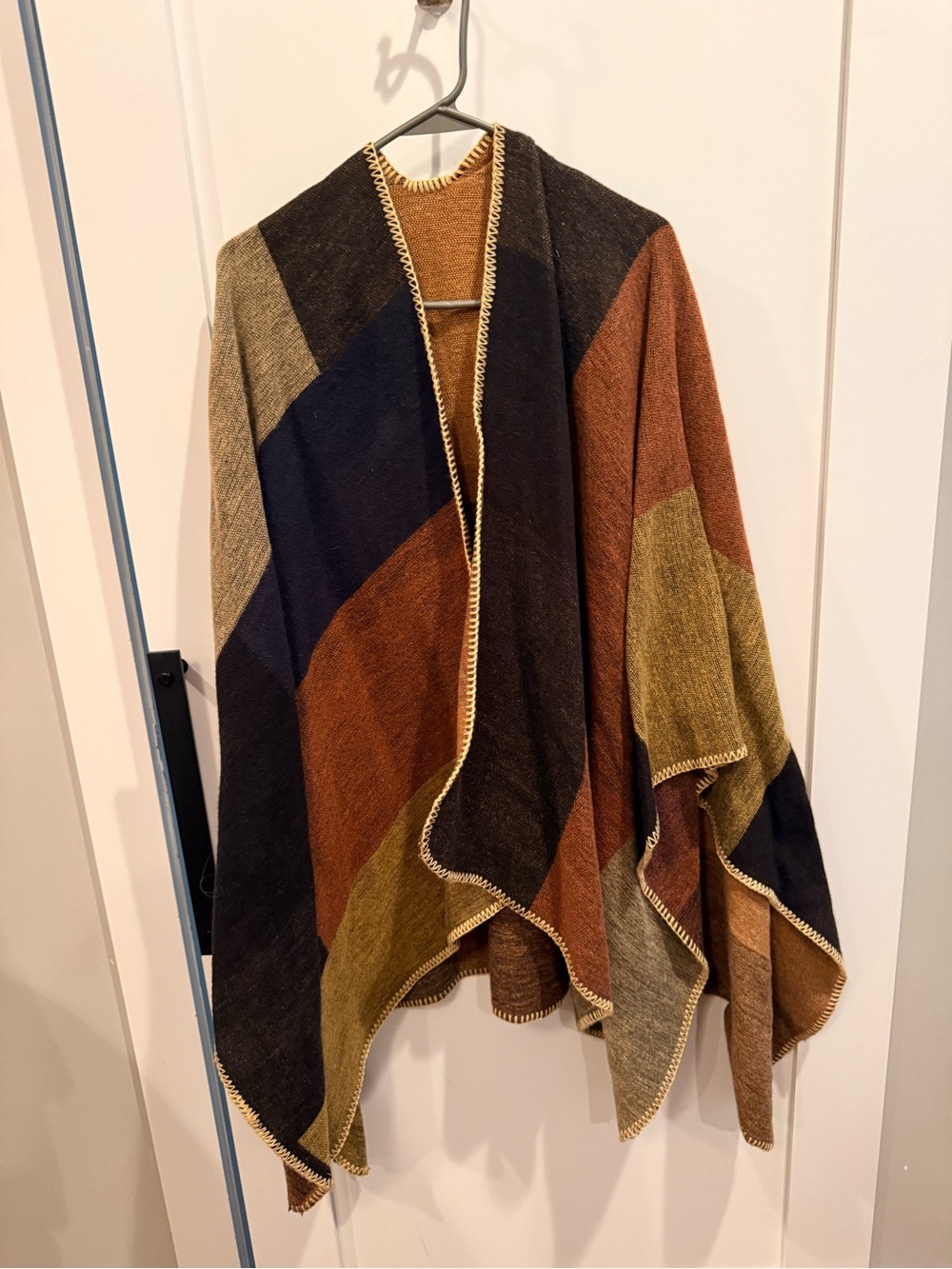 Color Block Blanket Poncho Cape Wrap Cardigan Boho Fall One Size